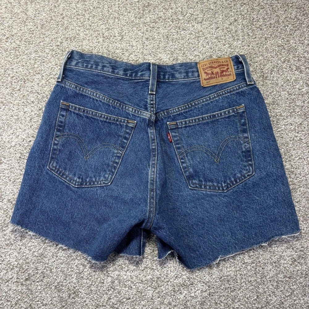 Levis 501 Shorts Womens 28 Blue Denim Button Fly Cutoff Raw Hem Waterless